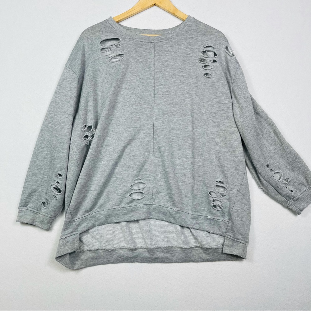 She + sky distressed over sized crew neck